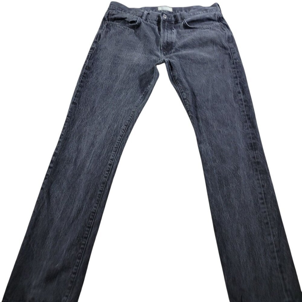 GAP Jeans Mens 34x33 Tag 34x34 Black Gray Slim Fit  Denim Dark Wash Distressed